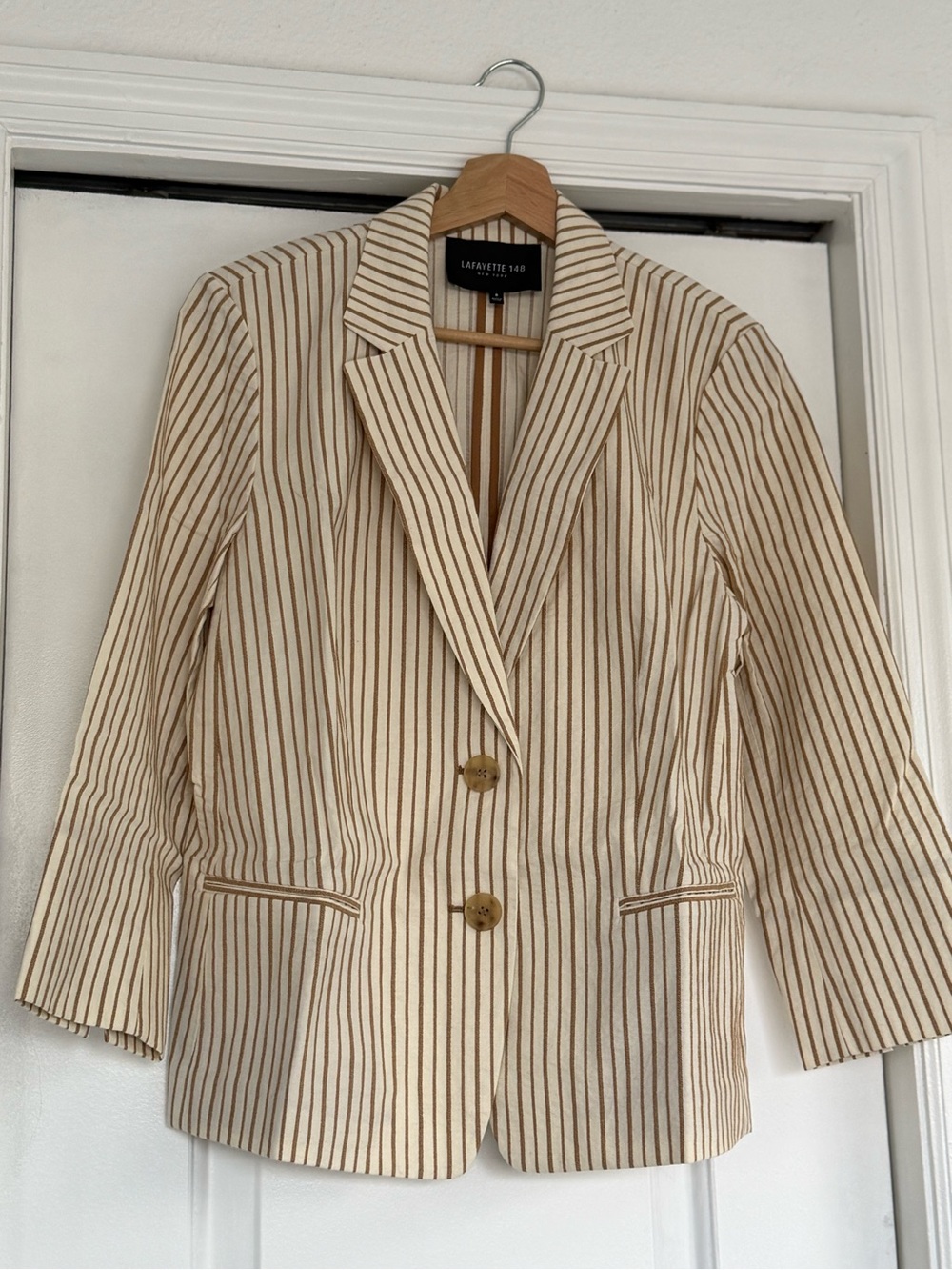Lafayette 148 New York Cream Blazer with Brown Pinstripes